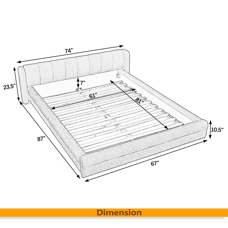 Structure de lit tapissier grand format avec tissu épais, lit plateforme grand format en chenille avec tête de lit et structure solide