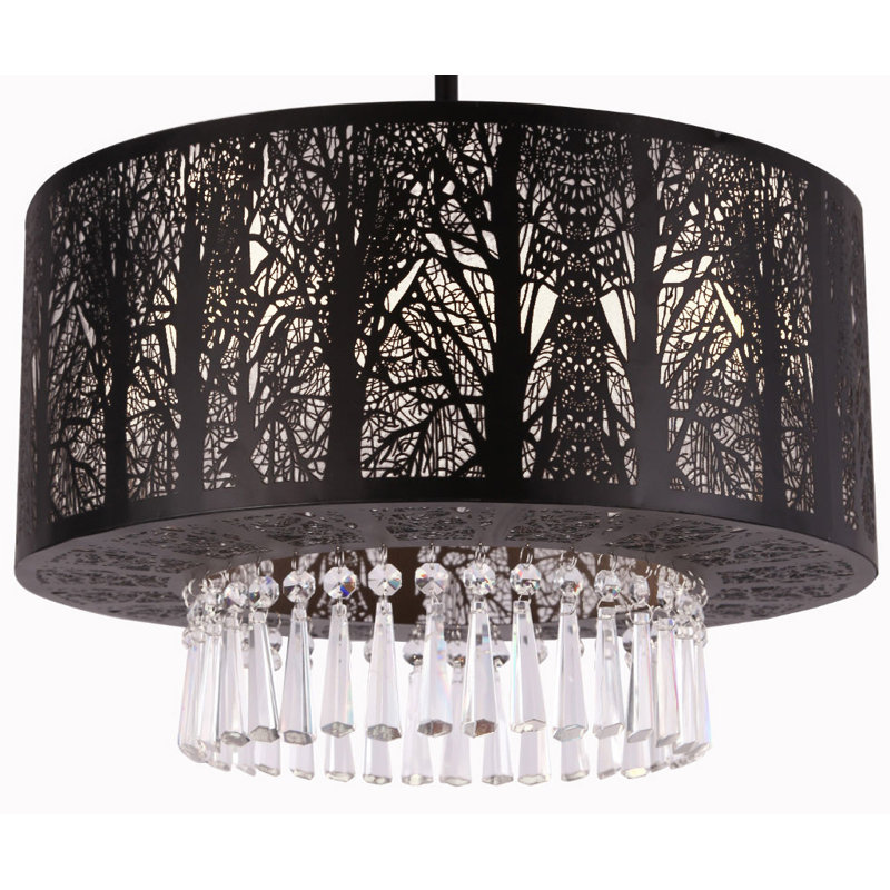 Whisper 3 - Light Dimmable Drum Chandelier, 39" H x 20" W x 12" D, Black