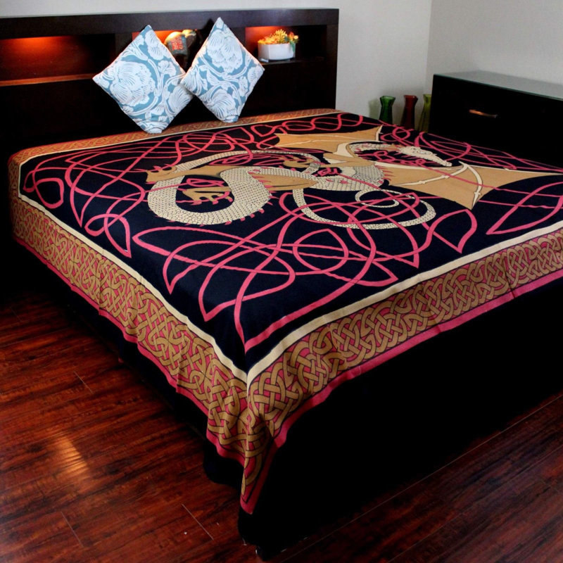 Cotton Celtic Dragon Tablecloth Rectangle, 88" H x 106" W, Red