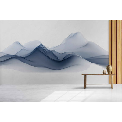 Abstract Mountain Wall Mural, Blue Landscape Wallpaper, Minimalist Mountain Wall Art, Modern Scandinavian Wall Decor, Wall Mural 487Mv
