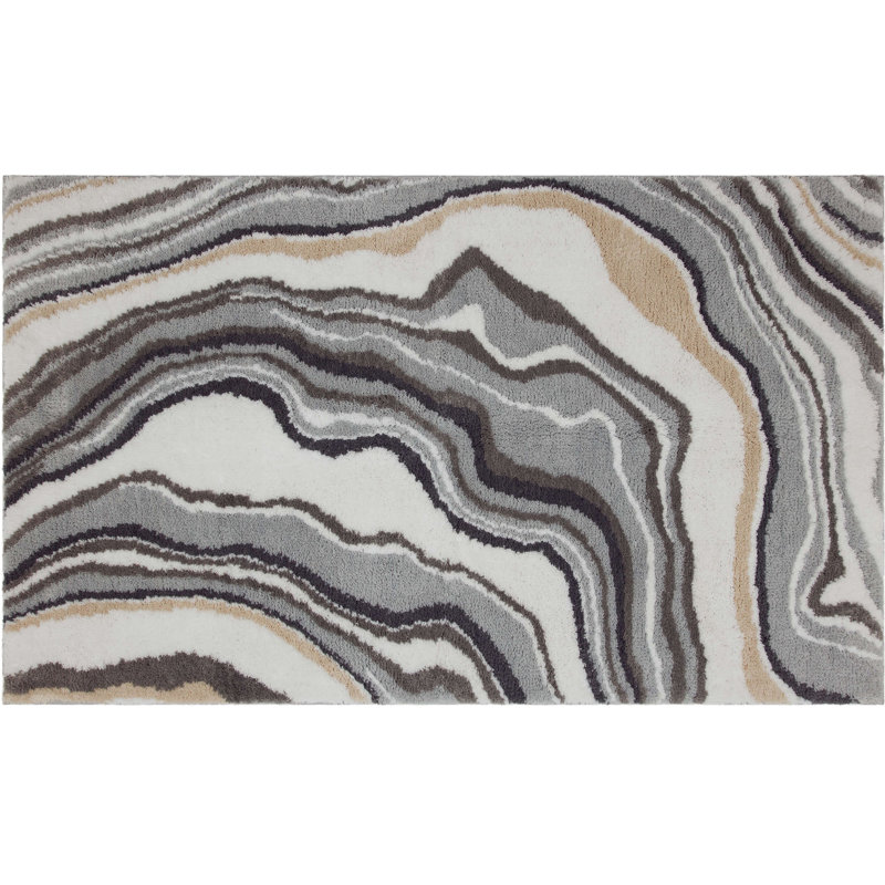Alyxandrea Abstract Memory Foam Machine Washable Bath Rug, Dove, 27" W x 45" L