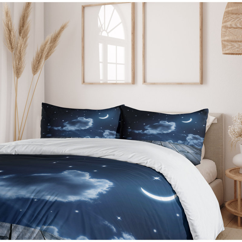 Twin Dark Blue Celestial Night Sky Duvet Cover Set