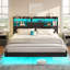 Structure de lit flottant double avec lumières à DEL et rangement pour tête de lit, lit flottant visuel avec station de charge, lit plateforme en métal pleine grandeur avec structure stable, pas besoin de sommier, facile à assembler-1389302777-1389979032