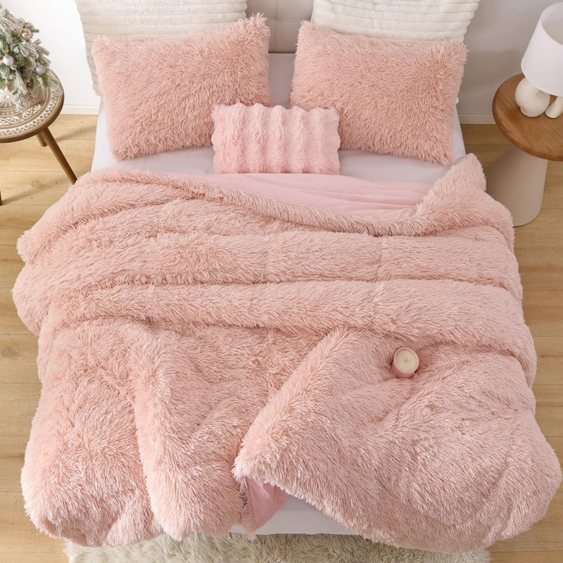 Ensemble d'édredon Fluffy, Twin Comforter + 1 Standard Pillowcases, Rosé