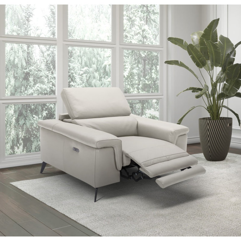 Fauteuil inclinable standard en cuir véritable de 50 po Philippa, Gris fumée