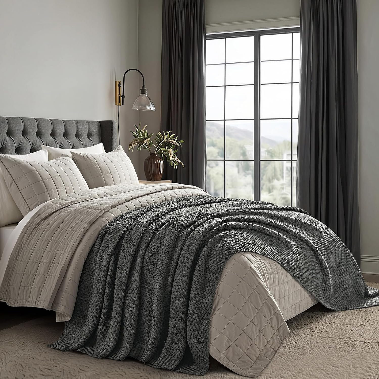 Chunky Chenille Weighted Throw Blanket, 108" L x 92" W, Charcoal Gray
