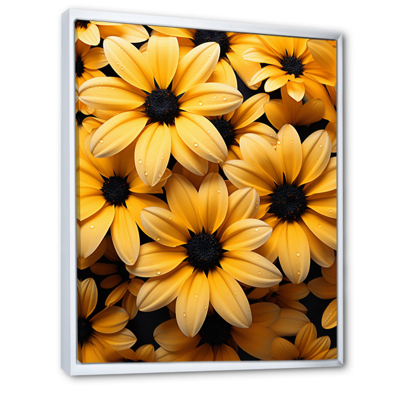 Dunleith Yellow Flowers Harmony - impression, Cadre flottant blanc, H 44 po x l 34 po x P 1,5 po