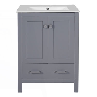 Meuble-lavabo de salle de bain avec lavabo encastré intégré, armoire de rangement avec portes à fermeture en douceur