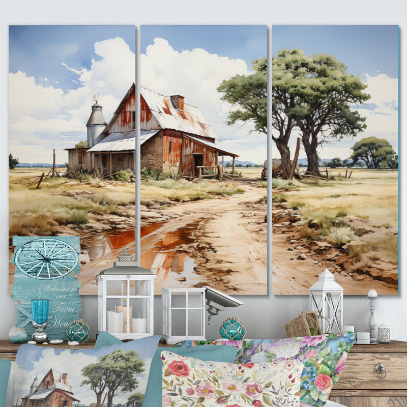 «Farmhouse Patterns An I on Canvas», reproduction de 3 pièces, H 40 po x l 60 po x P 1 po