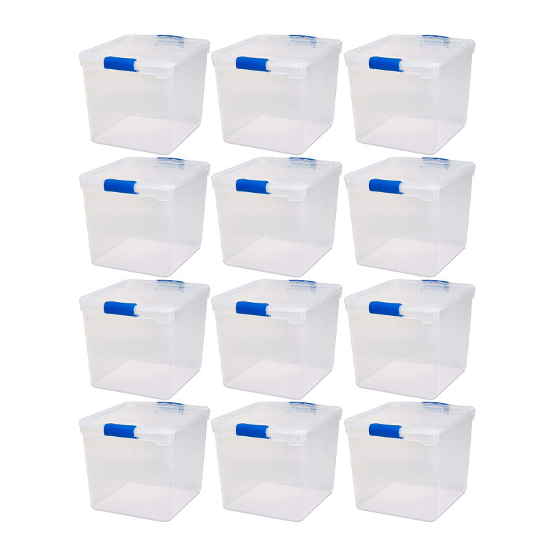 Homz Storage Organizing Container Bin with Latching Lids, 31 qt., 12, Blue/Clear