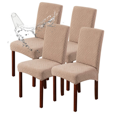 Waterproof Dining Room Chair Covers Stretch Parsons Chair Slipcovers For Dining Room Kitchen Chair Protector Cover, Removable, Washable (4, Pattern1-Khaki)