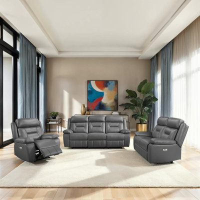 Huskins Modern & Contemporary Power Reclining 3-Piece Living Room Set with Premium Leather Upholstery, One-touch Power Control & Durable Metal Reinfor by Latitude Run