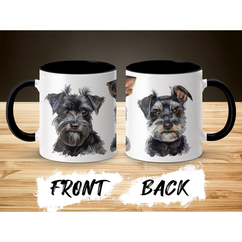 Adorable Schnauzer Dog Watercolor Art 11oz Coffee Mug, Black, 3
