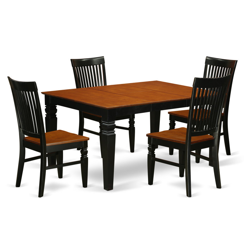 5 Piece Dining Room Table Set Includes a Rectangle Kitchen Table with Butterfly Leaf and 4 Dining Chairs, Black & Cherry