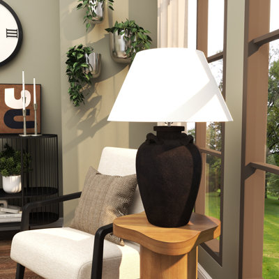 Cole And Grey Ceramic Antique Style Pot Vase Room Black Table Lamp With White Linen Shade
