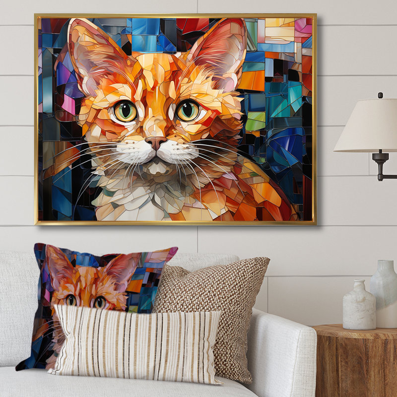 Abstrait Munchkin Marvel - Portrait de chat, impressions sur toile, H 24 po x l 32 po x P 1 po, Cadre flottant doré