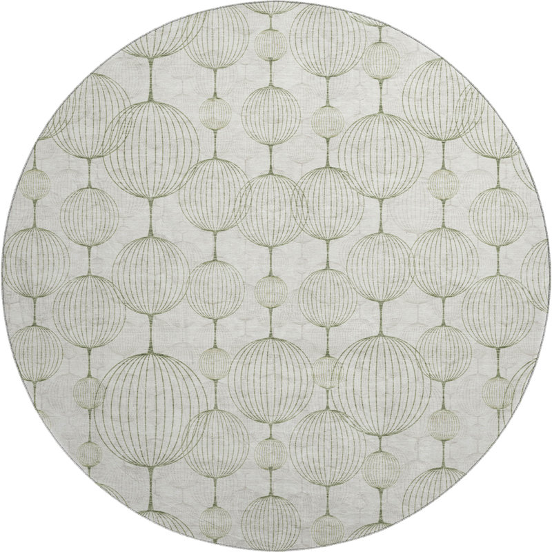 Premium Machine Washable Prisco Green Rug, Round 8'