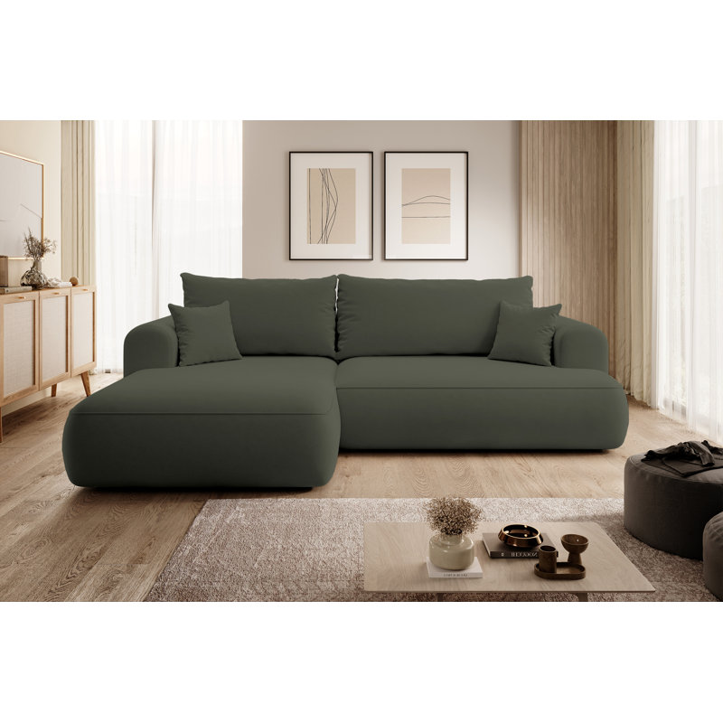 Alija 3 Seater Velvet Sofa & Chaise, Left Hand Facing, Olive