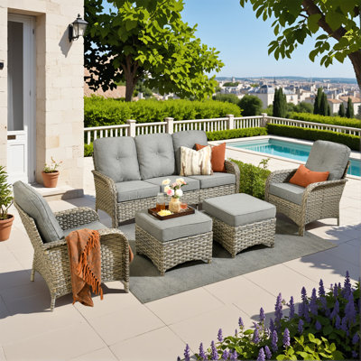 7 - Person Patio Furniture Set, Outdoor Wicker Rattan High Back Seating Group With Cushions, All Weather Sofa Conversation Set For Garden Backyard