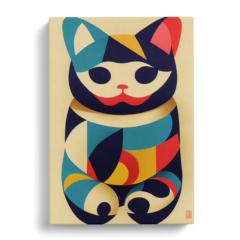 Maneki Neko Cat Abstract - Wrapped Canvas, 76cm H x 50cm W x 3cm D