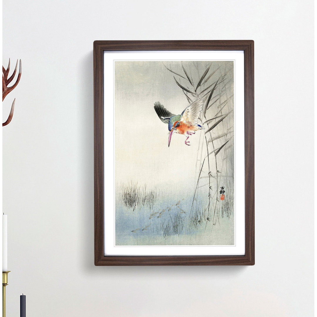 Hunting Kingfisher by Ohara Koson - Framed Print