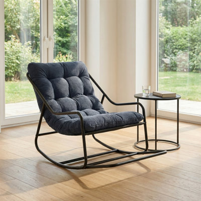 Chaise berçante d'extérieur avec coussin épais et moelleux, méridienne d'extérieur pour le salon, la chambre à coucher, la salle de lecture, structure en métal robuste, assemblage facile