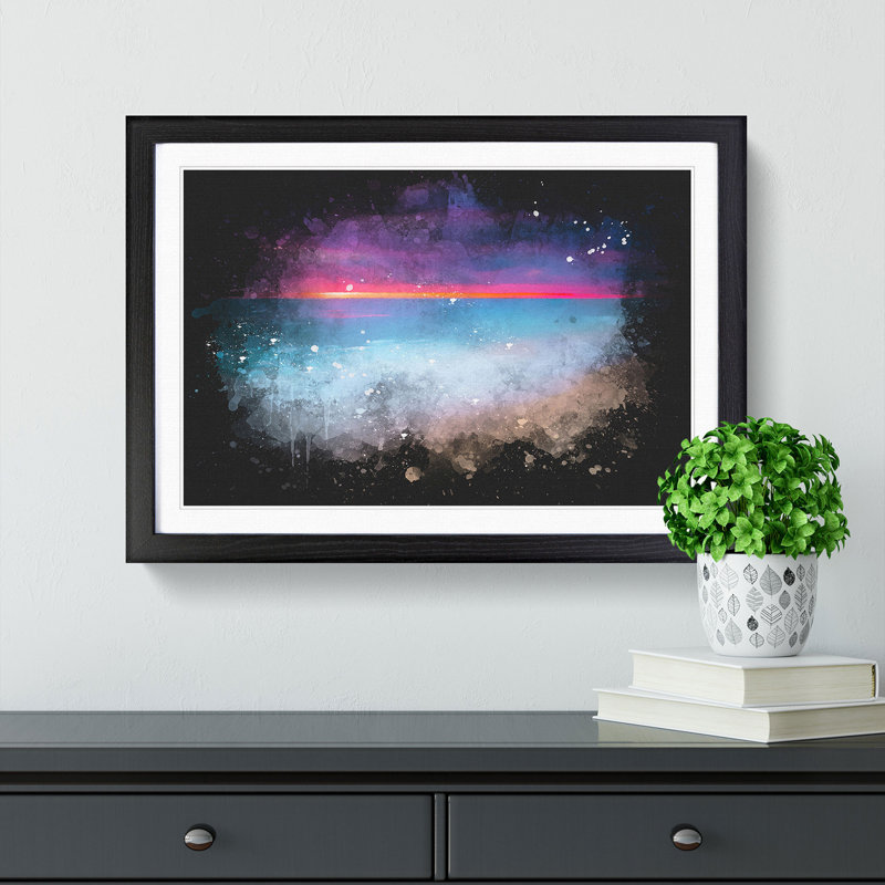 Pink Sunset - Picture Frame Graphic Art Print, 62cm H x 87cm W x 2cm D, Black Framed