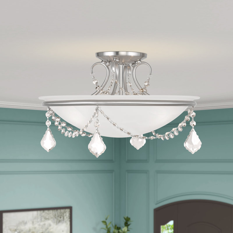 Weathers Glass Semi Flush Mount, Brushed Nickel, 10" H x 16" W x 16" D