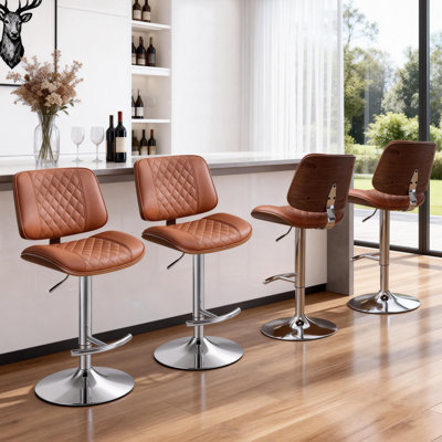 Tabouret de bar pivotant à hauteur réglable, siège en similicuir avec structure en métal pour comptoir de cuisine (orange pu, ensemble de 4)