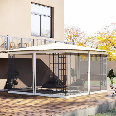 12' X Patio And Canopy Tent Gazebo Sidewall Netting Replacement In Cream With Zippered Curtains For Gazebos Tents,