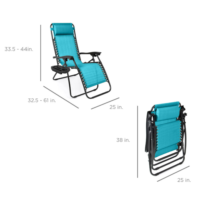 Nathen Zero Gravity Lounge Chair Recliners for Patio, Pool w/ Cup Holder Tray, Peacock Blue