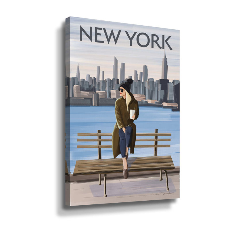 «Girl In New York II», peinture sur toile, H 12 po x l 8 po x P 2 po, Toile tendue