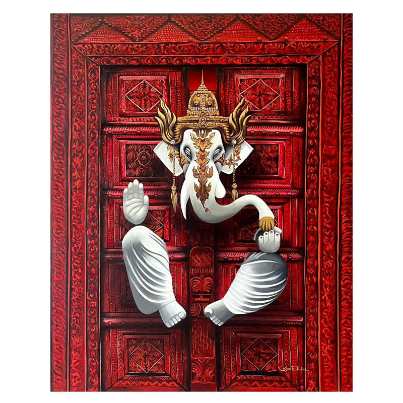 60 ", toile de Lord Ganesha peinte à la main - grand art mural spirituel par Shweta Rukme