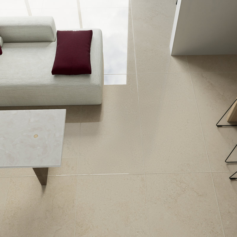 Nebula 24" x 48" Concrete Look Polished Porcelain Tile, Cream Beige