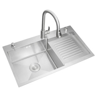Évier à lessive en acier inoxydable avec planche à laver, grand bol simple