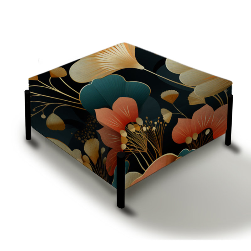 1950s Miami Deco Petal Splendor - Grand repose-pieds carré botanique
