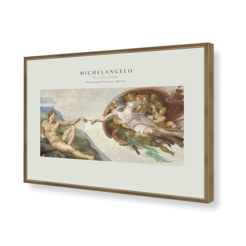 La création d'Adam par Michel-Ange v2, Reproduction encadrée sans passe-partout, Or brossé