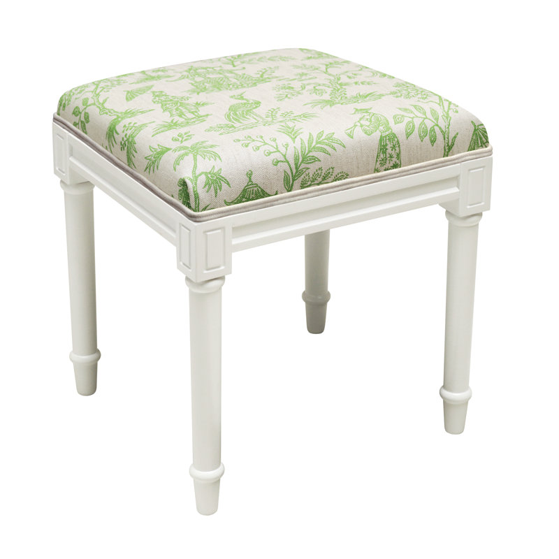 Tabouret de coiffeuse en lin gris Camiah, Blanc cassé, Vert jade