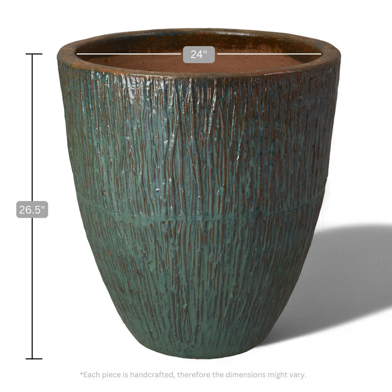 Pot à fleurs en céramique Efkea, H 29,5 po x l 26 po x P 26 po, Bleu sarcelle