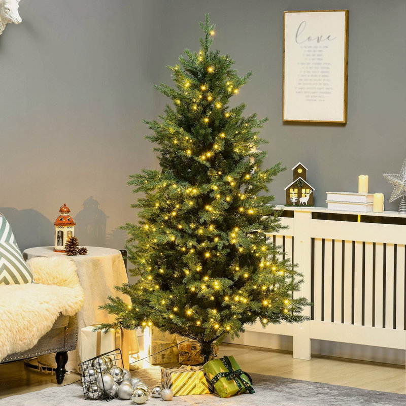 Arbre de Noël artificiel haut 6 pi avec 2328 branches, 400 lumières DEL blanc chaud, ouverture automatique, 8 modes d'éclairage