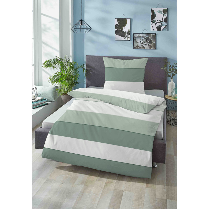 Sateen 80 TC 2 Piece Duvet Cover Set, Green, 155 x 200 cm + 80 x 80 cm