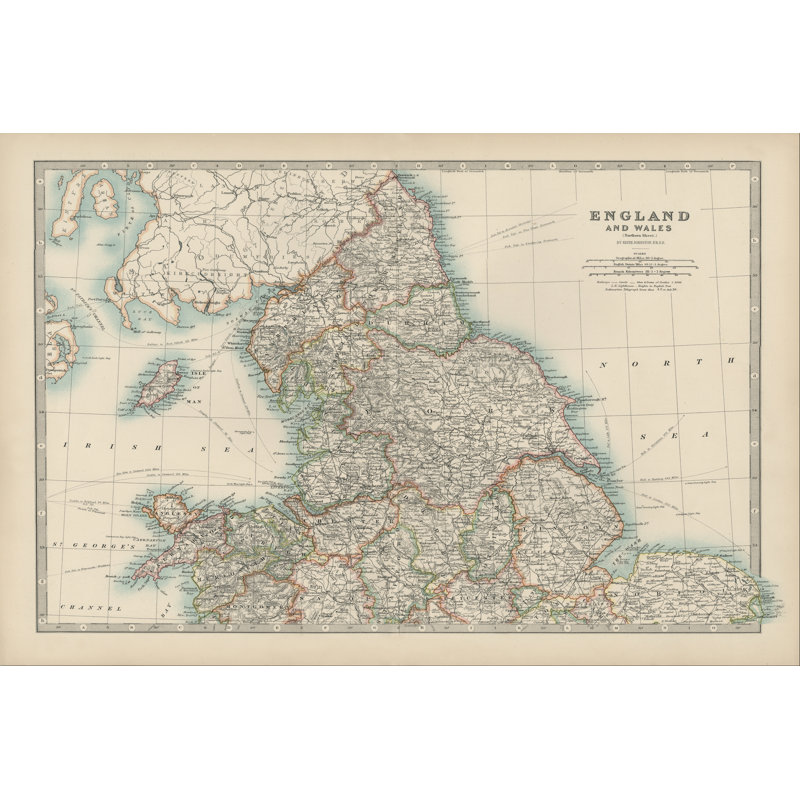 Johnston''s Map Of England And Wales by Johnston - Wrapped Canvas Painting, 30cm H x 46cm W x 3.8cm D