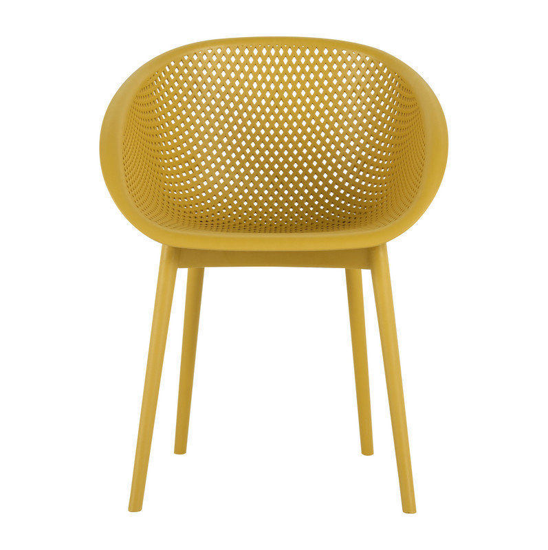 4-Pack Earthy Yellow Modern Lounge Chairs – Indoor/Outdoor All-Weather PP Plastic with 55 Inch White Modern Long Table - Indoor/Outdoor- Lightweight PP Tabletop with Metal