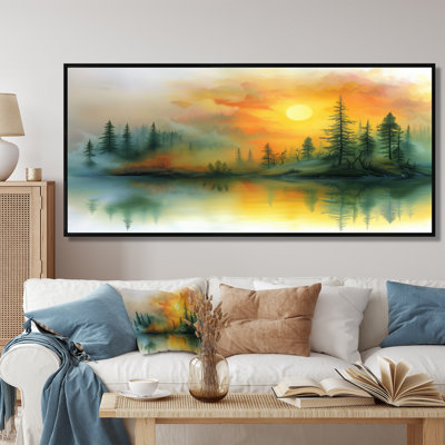 Green Yellow Sunrise Fog In The Forest I - Forest Wall Art