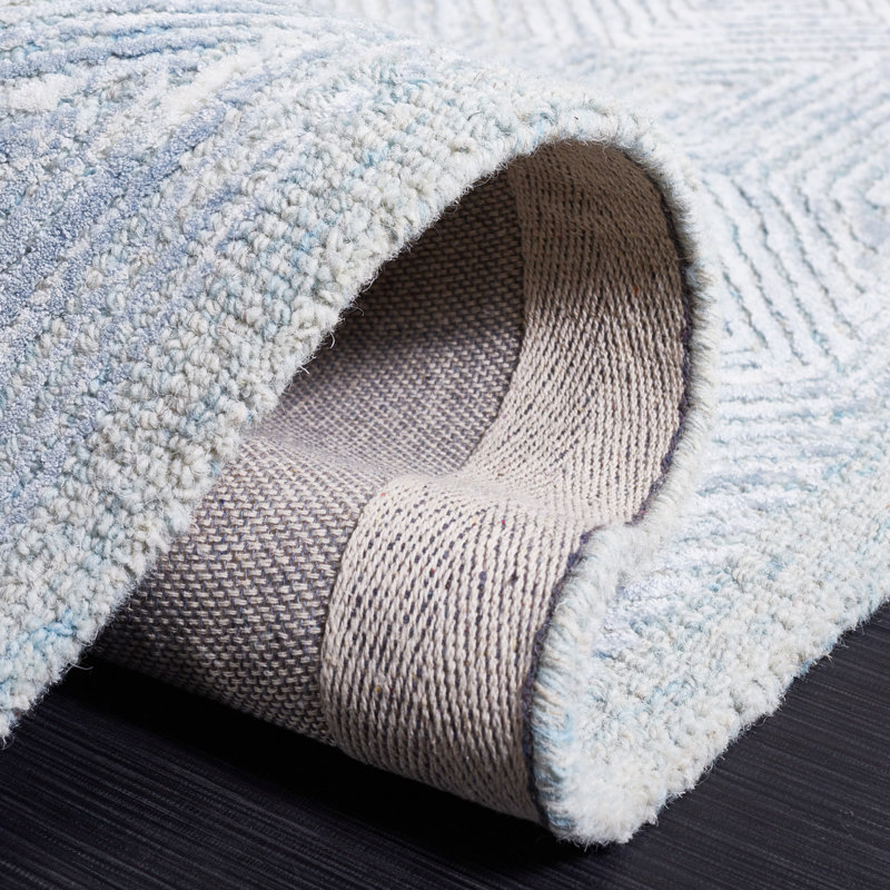 Tapis gris / bleu en laine / coton touffeté à la main Galdamez, Rectangle de 5 pi x 8 pi