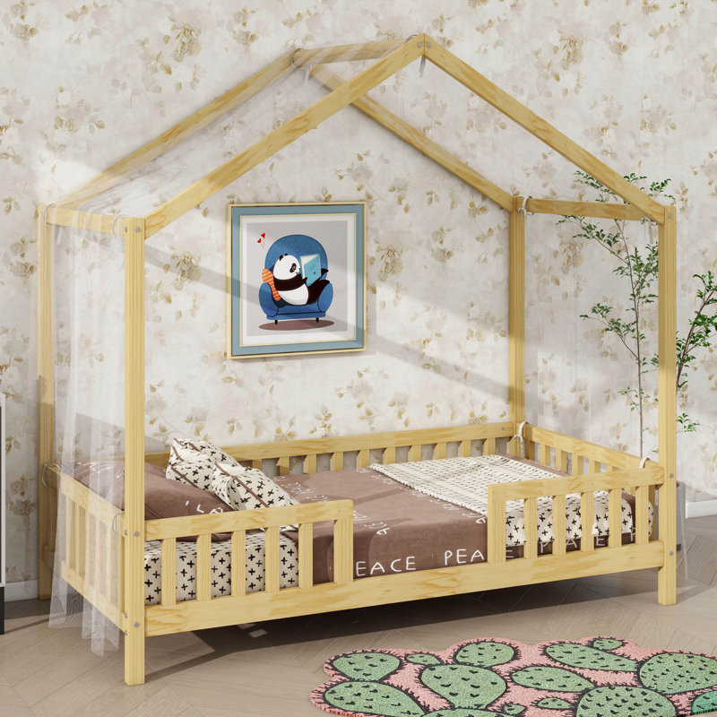 Lit pour enfant avec baldaquin Montessori, Naturel