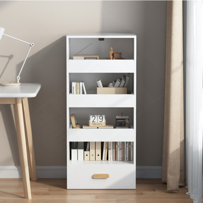 4-Tier Freestanding Bookshelf With 3 Sliding Drawers And 1 Bottom Drawer