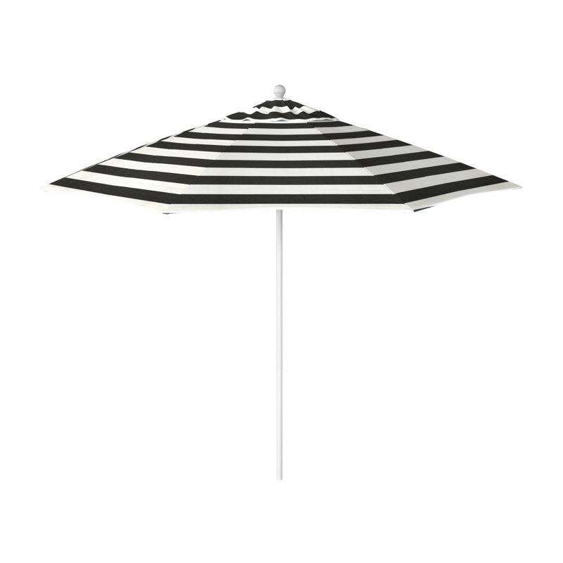 Parasol de marché octogonal 9 pi Willa, Cabana classique à rayures noires Sunbrella®, Matted White