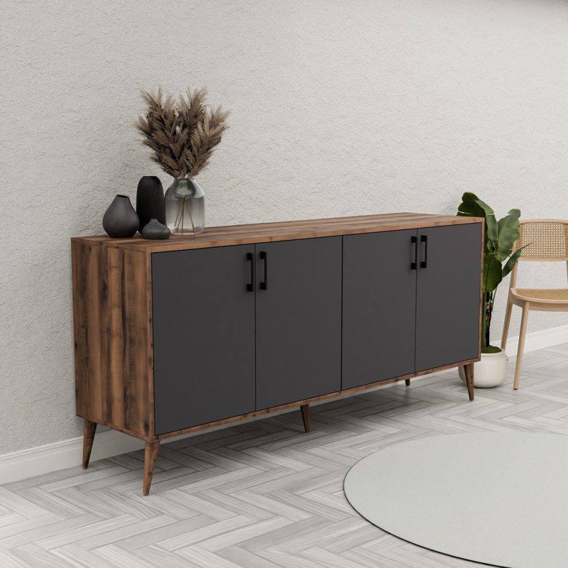 Mezza Unfinished Entertainment Centre with Fireplace Included, Walnut/Anthracite