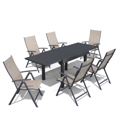 6 - Person Extendable Outdoor Dining Set with Folding Reclining Chairs